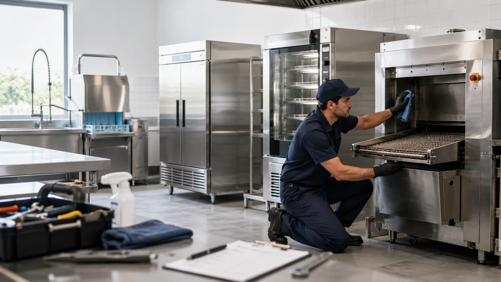 Commercial kitchen equipment maintenance and stainless steel machine