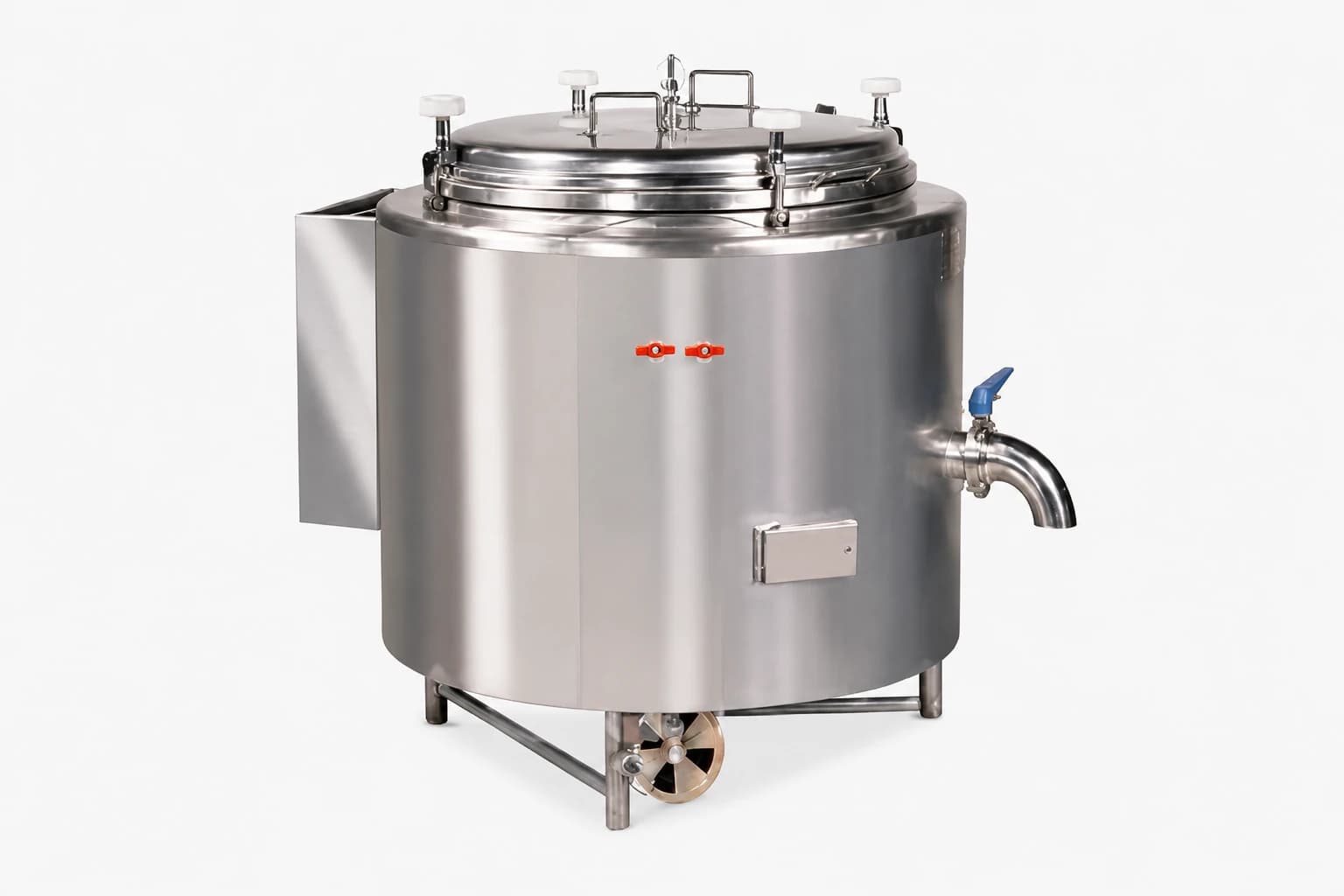 Double-wall cylindrical stainless steel rice cooker with 220-serving capacity